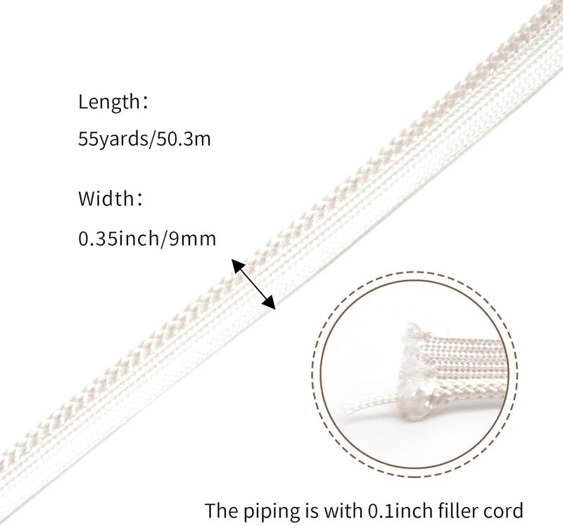 YRCLASYTRIM 0.35inch,(55Yards) Sewing Piping Trim,Shining Polyesterter Cord Trim,for Sewing Clothing,Hometextile, Decoration DIY Crafts Edge Piping Embellishments,30Colour (Lily White) - Image 2